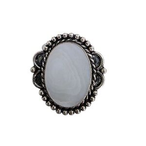 Mother Of Pearl Gemstone Ring Size 9 Set In Detailed German Silver Band